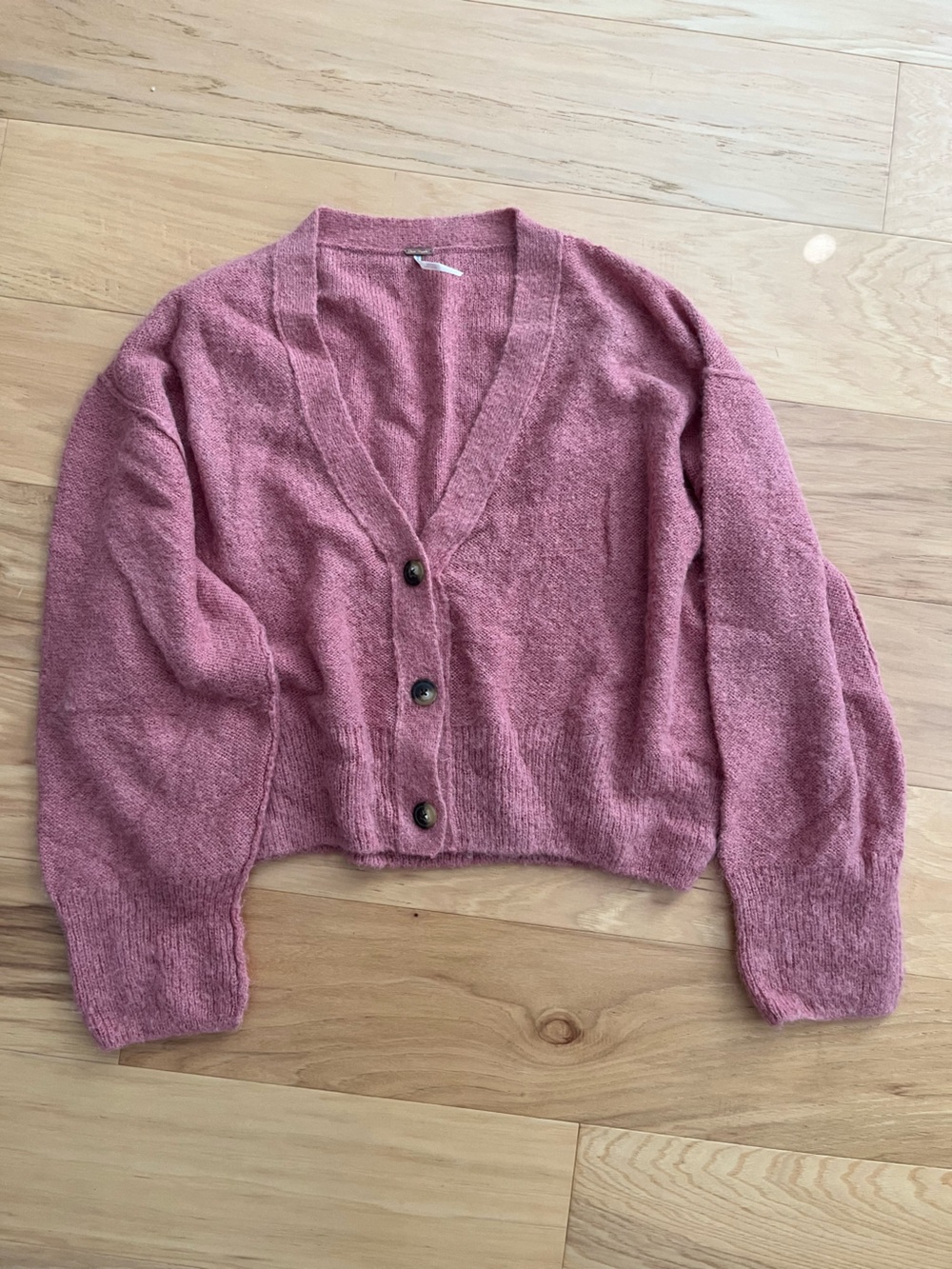 Free People Dusty Rose Cropped Button Cardigan